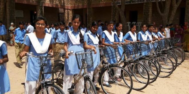 Bicycle distributed girl students