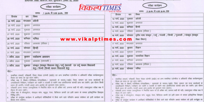 Time table of 5th and 8th board examination 2020