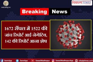 Corona suspect report of 1672 in 1522 samples came negative sawai madhopur