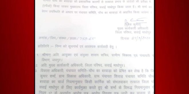 Shivad Village Development Officer apo due to administrative reasons