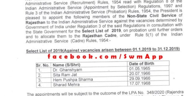 Four other service officers of the state were selected in the IAS Service