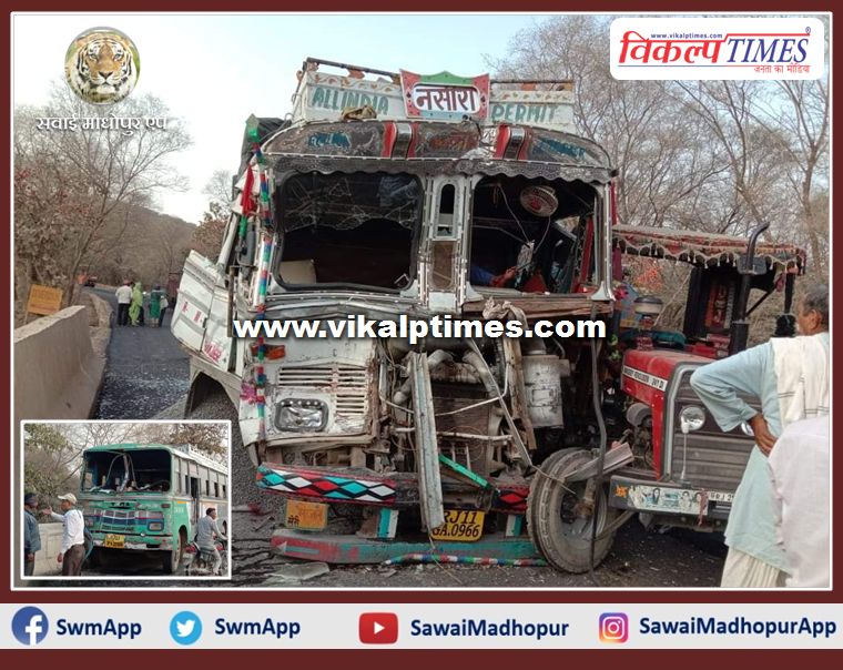 Truck and bus accident in khandar, bus driver seriously injured