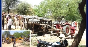 Illegal gravel tractor overturned at high speed by breaking check post in Sawai Madhopur