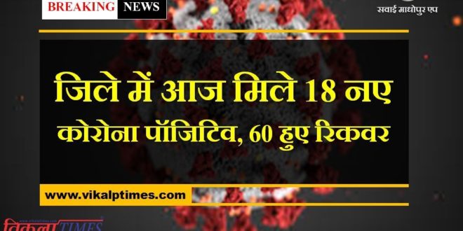 18 new corona positives found, 60 recovered in sawai madhopur today