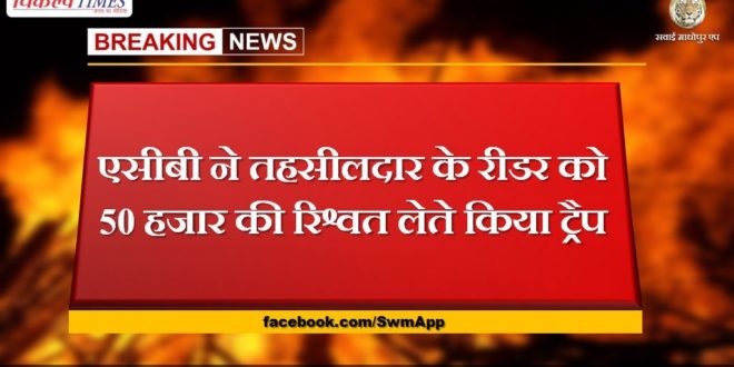 ACB traps Tehsildar's reader for taking bribe of 50 thousand in alwar rajasthan