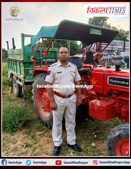 A tractor - trolley loaded with illegal gravel confiscated in sawai madhopur