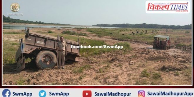 A tractor-trolley loaded with illegal gravel seized in sawai madhopur