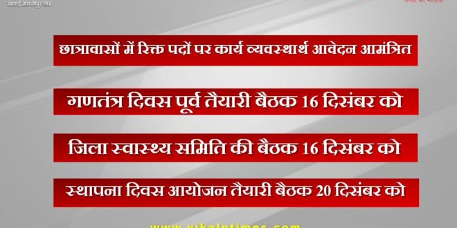 Applications invited for work on vacant posts in hostels in sawai madhopur