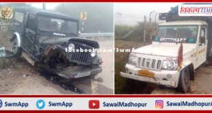 Fierce collision between Thar jeep and pickup in khandar
