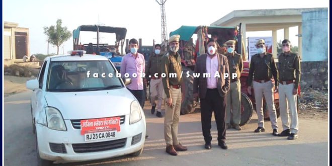 Police seized two tractor-trolleys filled with illegal gravel at khandar in sawai madhopur