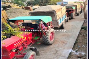 Seized 5 tractor trolleys transporting illegal gravel in malarna dungar sawai madhopur