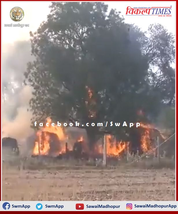 Fire broke out in thatched house due to breaking of high-tension line in sawai madhopur