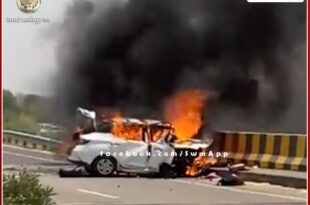 Massive fire in moving car on NH-27 in baran rajasthan