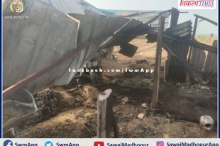 Fire in thatched house in Peelukheda village in sawai madhopur