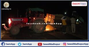 A tractor-trolley confiscated while transporting illegal gravel in khandar