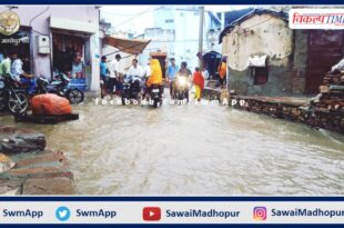 Inflow of water into river ponds due to rain in sawai madhopur
