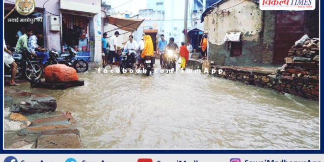 Inflow of water into river ponds due to rain in sawai madhopur