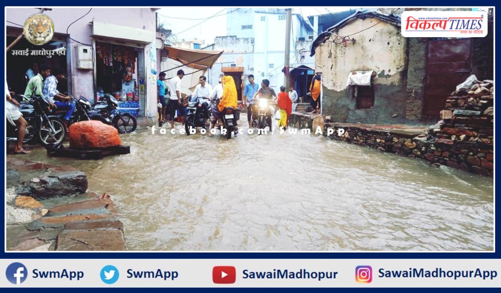 Inflow of water into river ponds due to rain in sawai madhopur
