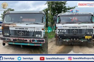 Gravel Filled overloaded 2 trailer seize in sawai madhopur