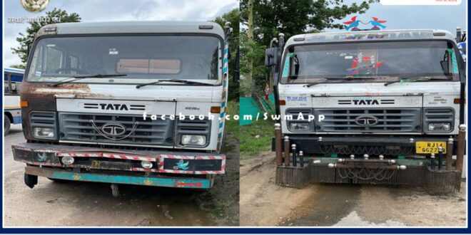 Gravel Filled overloaded 2 trailer seize in sawai madhopur