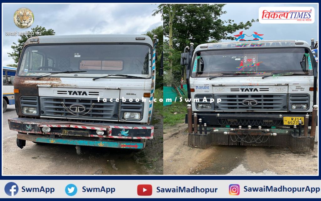 Gravel Filled overloaded 2 trailer seize in sawai madhopur