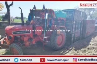 Tractor-trolley filled with illegal gravel broke the boundary and gate of the temple and entered the premises