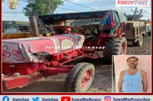 A tractor-trolley fill of illegal gravel seized in sawai madhopur