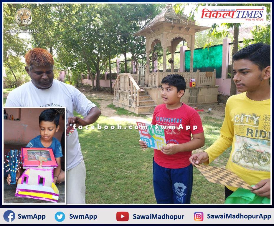 children made artistic items from waste materials in the summer camp in chauth ka barwada