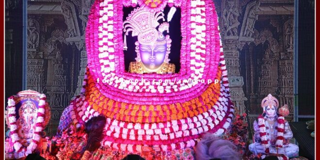 Tableau of flowers decorated in Baba Shyam temple