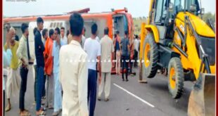 A bus full of passengers coming from Ahmedabad to Barmer overturned uncontrollably
