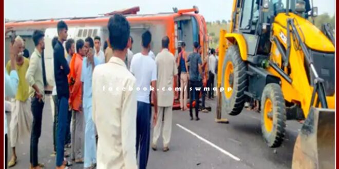 A bus full of passengers coming from Ahmedabad to Barmer overturned uncontrollably