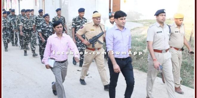 Flag march taken out to conduct free, fair and fear-free elections in bonli sawai madhopur