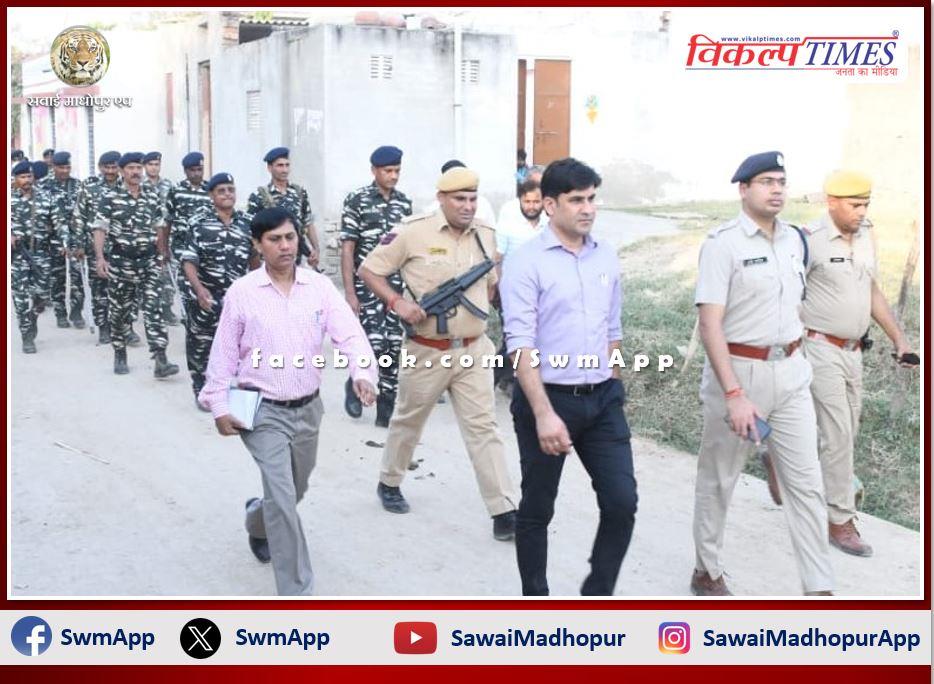 Flag march taken out to conduct free, fair and fear-free elections in bonli sawai madhopur