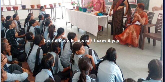 Motivated girl students to plant plants in pots in every house to connect them with nature in sawai madhopur