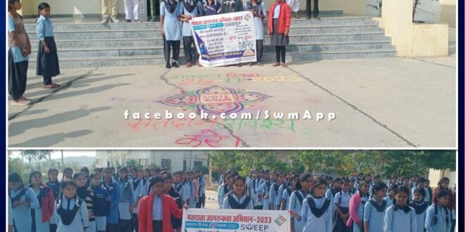 Students made rangoli under the sveep programme in chauth ka barwada Said - please vote