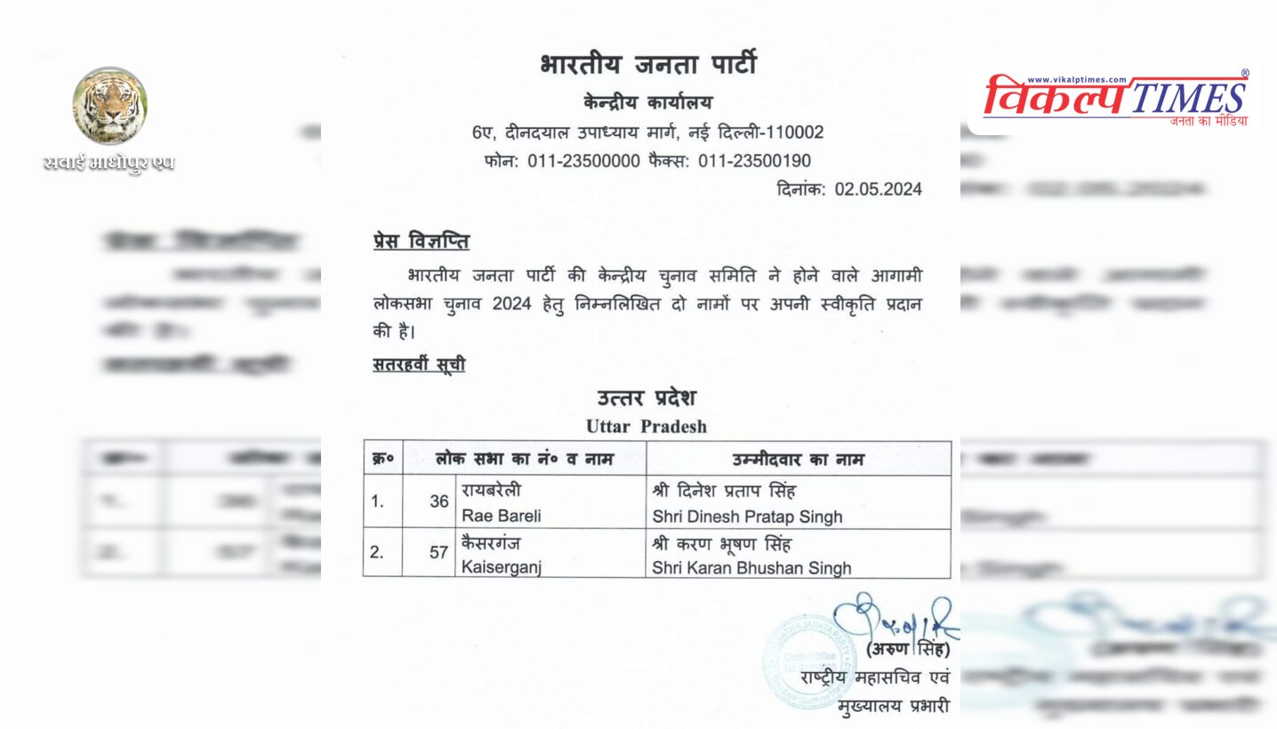 BJP releases 17th list of candidates, Brij Bhushan's ticket cut from Kaiserganj, son gets ticket