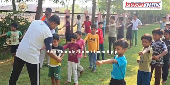 Children are learning karate and various sports in summer camp in chauth ka barwada sawai madhopur