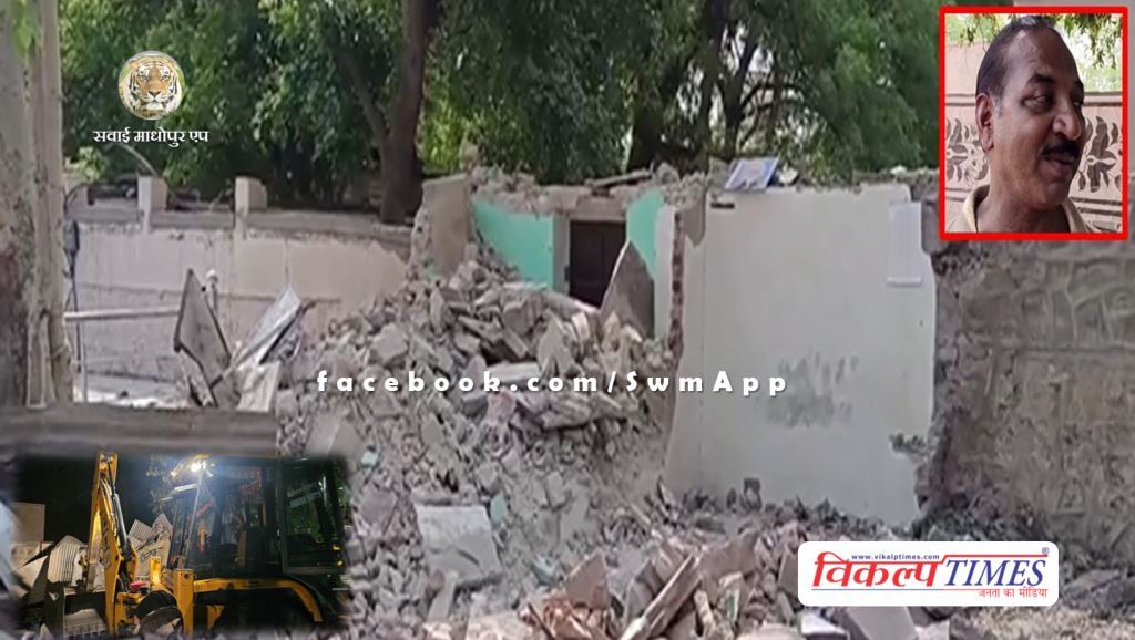 Municipal council's bulldozer hits BJP leader's cabin in sawai madhopur