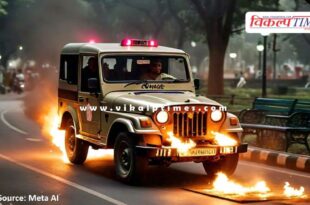 fire in moving police jeep in kota