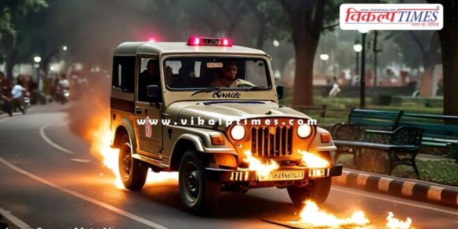 fire in moving police jeep in kota