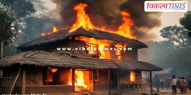 a house on fire in batoda sawai madhopur