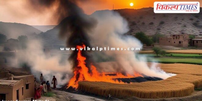 Fire incident in a crops of wheat in baran