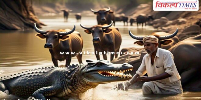 crocodile man water buffaloes banas river sawai madhopur news 16 April 25