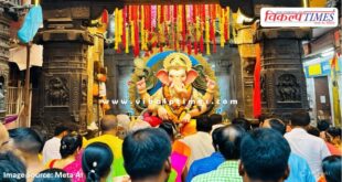 Crowds of devotees gathered at Trinetra Ganesh Temple Ranthambore Sawai Madhopur