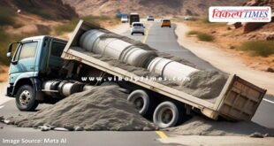 A trailer loaded with cement overturned on Lalsot-Kota highway in sawai madhopur