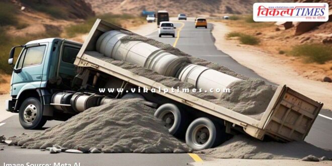 A trailer loaded with cement overturned on Lalsot-Kota highway in sawai madhopur