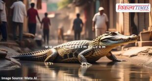 Crocodile came out of the canal and onto the road in kota