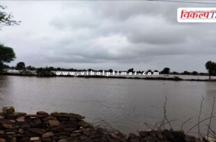 Fields filled with water after rain in kota area