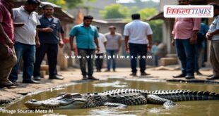 A 5 feet long crocodile arrived in Atwal Nagar of Borkheda in kota