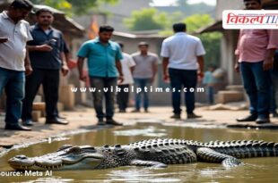 A 5 feet long crocodile arrived in Atwal Nagar of Borkheda in kota
